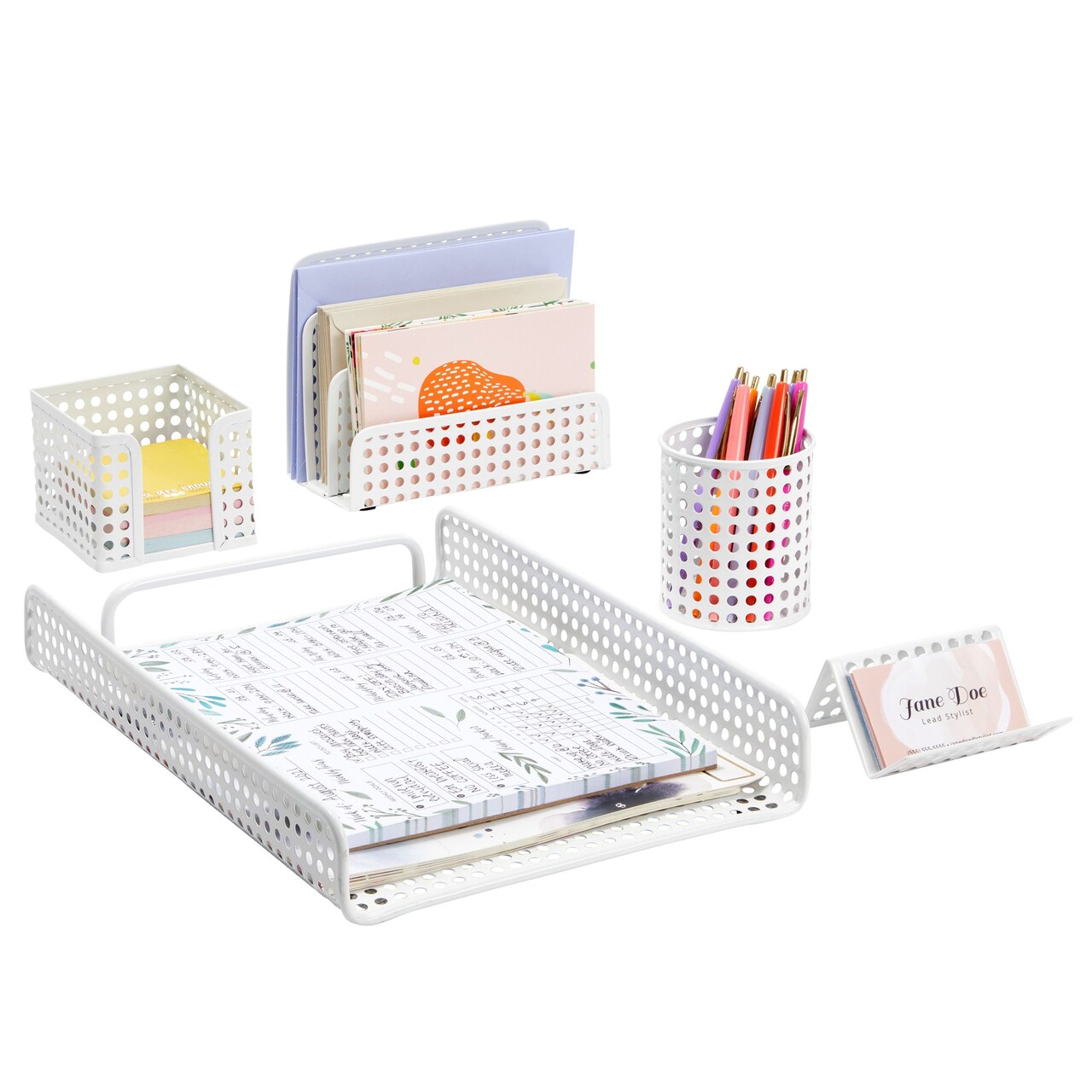 5-Piece White Desk Organizers and Accessories Set, Home Office Decor for  Women